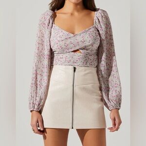 ASTR Long Sleeve Cross Front Plisse Top